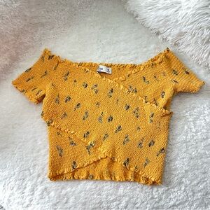 Yellow Smocked Wrap Floral Top
